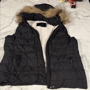 Banana Republic Black Puffer Vest with Faux Fur 3x $50